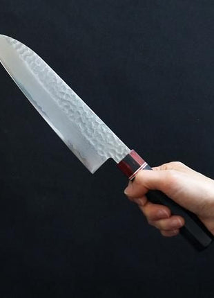 [Santoku Knife] Damascus 180mm Black and Red Plywood Octagonal Handle