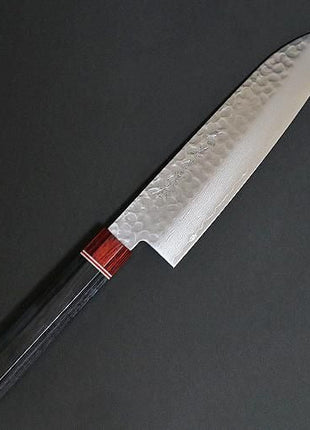 [Santoku Knife] Damascus 180mm Black and Red Plywood Octagonal Handle