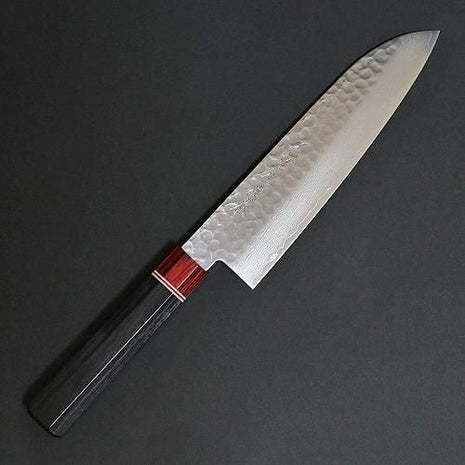 【三徳包丁】ダマスカス 180mm 黒合板と赤合板の八角柄