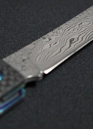 【フォールディングナイフ】ダマスカス 72mm カーボンファイバー（光）
