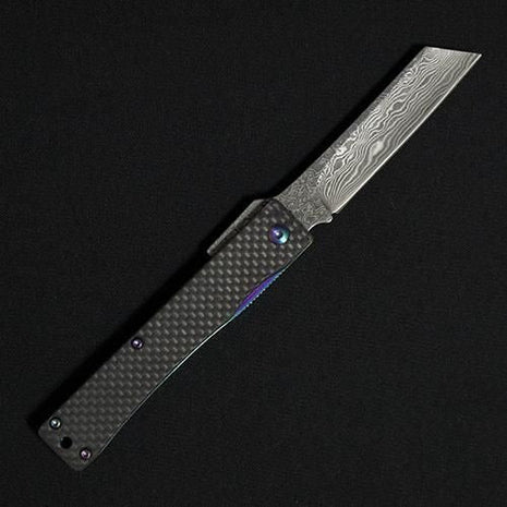 【フォールディングナイフ】ダマスカス 72mm カーボンファイバー（光）