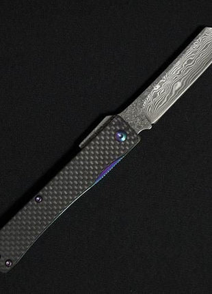 【フォールディングナイフ】ダマスカス 72mm カーボンファイバー（光）