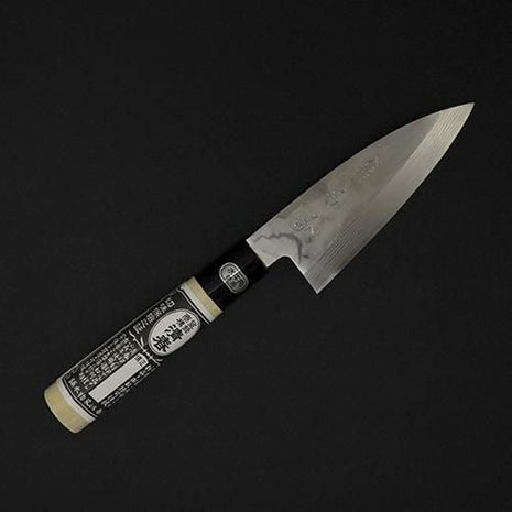 【アジ切包丁】舟行 ダマスカス 103mm 水牛柄