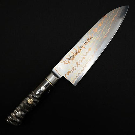 【三徳包丁】有色ダマスカス 177mm インパラの角