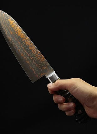 【三徳包丁】有色ダマスカス 177mm インパラの角
