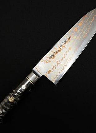 【三徳包丁】有色ダマスカス 177mm インパラの角
