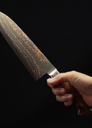 【三徳包丁】有色ダマスカス 180mm ツヤウッド