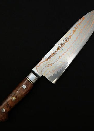 【三徳包丁】有色ダマスカス 180mm ツヤウッド