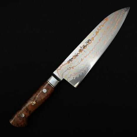 【三徳包丁】有色ダマスカス 180mm ツヤウッド