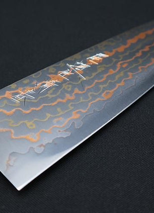 【三徳包丁】有色ダマスカス 177mm 黒赤合板B