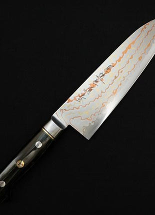 【三徳包丁】有色ダマスカス 177mm 黒赤合板B