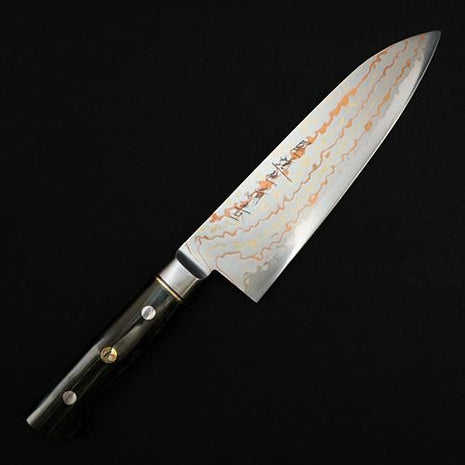 【三徳包丁】有色ダマスカス 177mm 黒赤合板B
