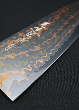 【三徳包丁】有色ダマスカス 177mm 黒赤合板A