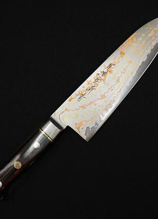 【三徳包丁】有色ダマスカス 177mm 黒赤合板A