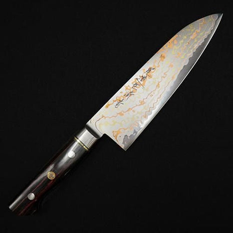 【三徳包丁】有色ダマスカス 177mm 黒赤合板A