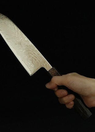 【三徳包丁】 ダマスカス 170mm 漆塗り八角柄 黒C