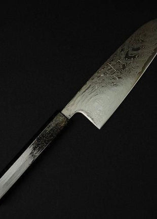 【三徳包丁】 ダマスカス 170mm 漆塗り八角柄 黒C