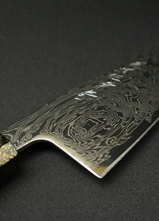 【三徳包丁】 ダマスカス 170mm 漆塗り八角柄 黒C
