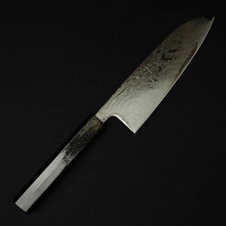 【三徳包丁】 ダマスカス 170mm 漆塗り八角柄 黒C