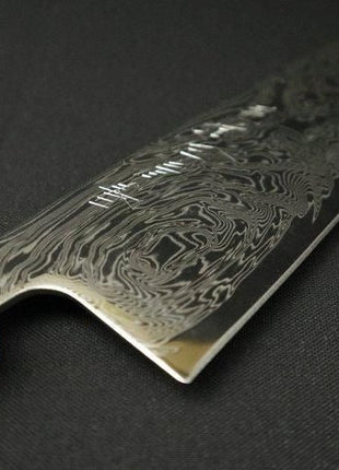 【三徳包丁】 ダマスカス 170mm 漆塗り八角柄 茶