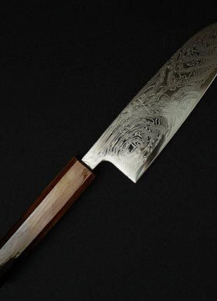 【三徳包丁】 ダマスカス 170mm 漆塗り八角柄 茶