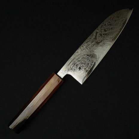 【三徳包丁】 ダマスカス 170mm 漆塗り八角柄 茶