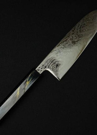 【三徳包丁】 ダマスカス 170mm 漆塗り八角柄 黒B