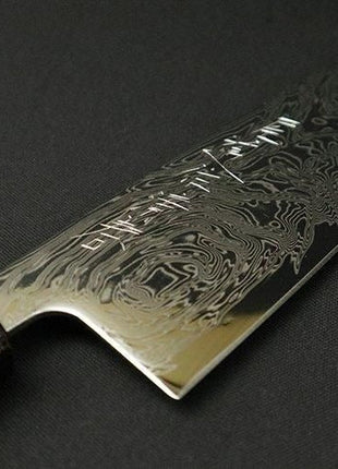 【三徳包丁】 ダマスカス 170mm 漆塗り八角柄 黒A