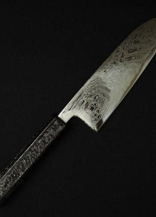 【三徳包丁】 ダマスカス 170mm 漆塗り八角柄 黒A
