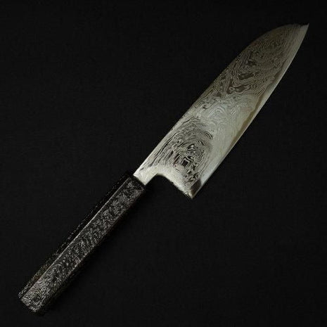 【三徳包丁】 ダマスカス 170mm 漆塗り八角柄 黒A