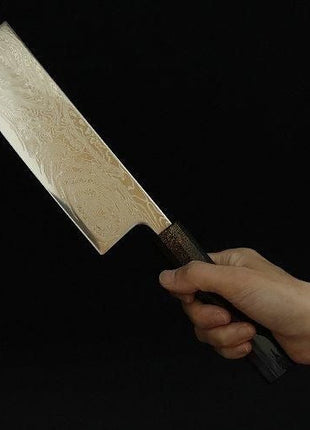 【葉切包丁】ダマスカス 165mm 漆塗り八角柄 黒C