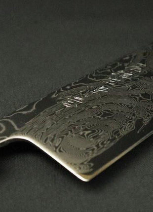【葉切包丁】ダマスカス 165mm 漆塗り八角柄 黒C
