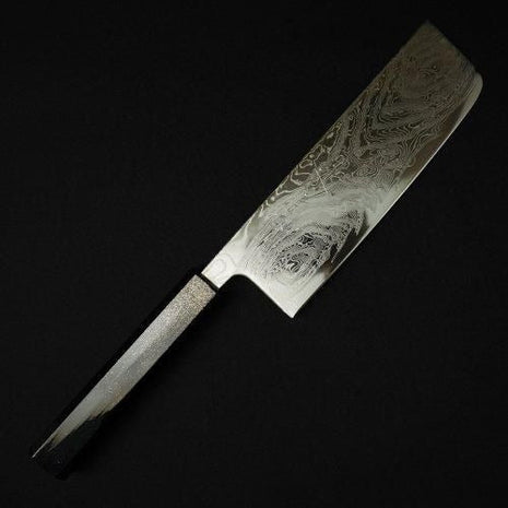 【葉切包丁】ダマスカス 165mm 漆塗り八角柄 黒C