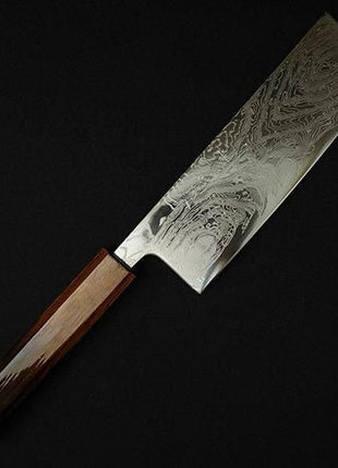 【葉切包丁】ダマスカス 165mm 漆塗り八角柄 茶