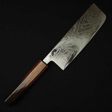 【葉切包丁】ダマスカス 165mm 漆塗り八角柄 茶