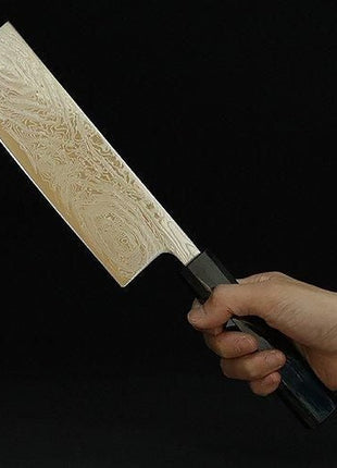 【葉切包丁】ダマスカス 165mm 漆塗り八角柄 黒B