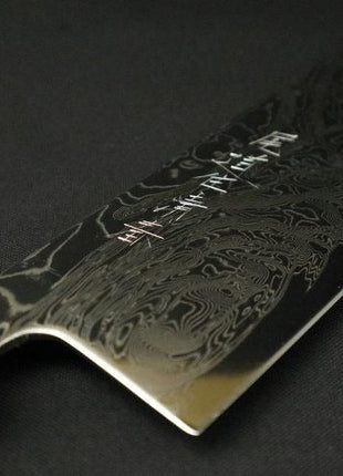 【葉切包丁】ダマスカス 165mm 漆塗り八角柄 黒B