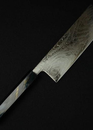 【葉切包丁】ダマスカス 165mm 漆塗り八角柄 黒B