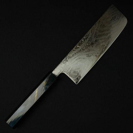【葉切包丁】ダマスカス 165mm 漆塗り八角柄 黒B