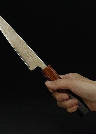 【ペティナイフ】ダマスカス 140mm 漆塗り八角柄 茶