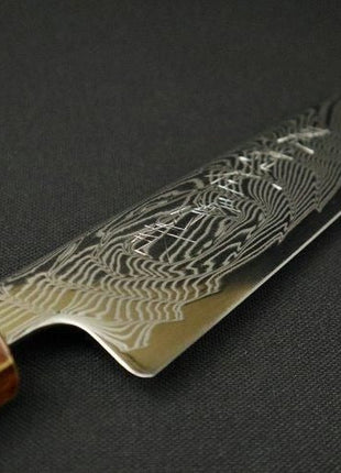 【ペティナイフ】ダマスカス 140mm 漆塗り八角柄 茶