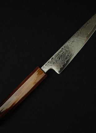 【ペティナイフ】ダマスカス 140mm 漆塗り八角柄 茶