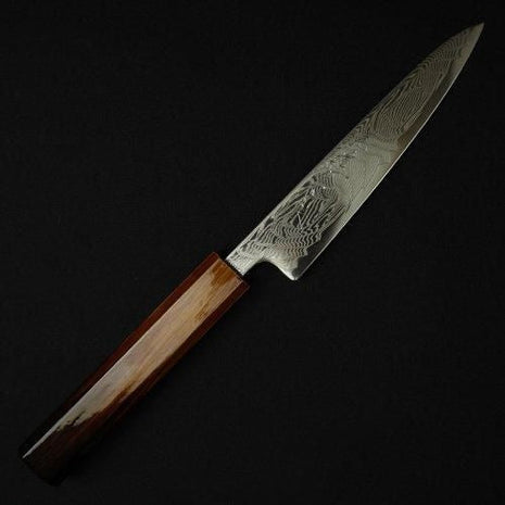 【ペティナイフ】ダマスカス 140mm 漆塗り八角柄 茶