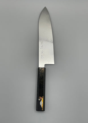 【三徳包丁】ダマスカス 185mm 漆塗り柄　富士山と桜