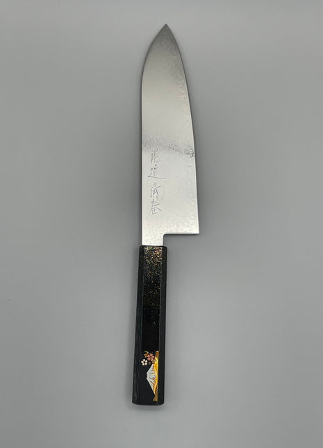 【三徳包丁】ダマスカス 185mm 漆塗り柄　富士山と桜