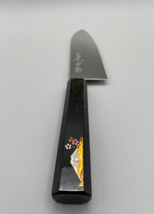 【三徳包丁】ダマスカス 185mm 漆塗り柄　富士山と桜