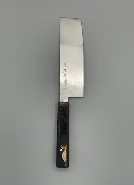 【菜切包丁】ダマスカス 165mm 漆塗り柄　富士山と桜