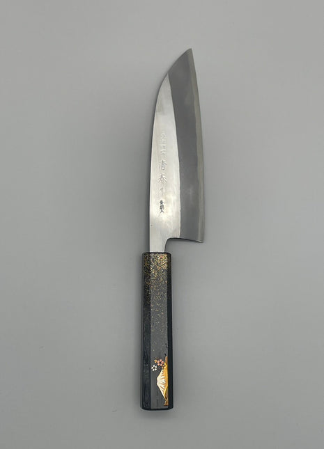 【三徳包丁】青鋼（磨き） 170mm 漆塗り柄　富士山と桜