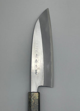 【三徳包丁】青鋼（磨き） 170mm 漆塗り柄　富士山と桜