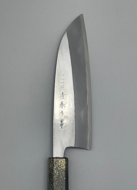 【三徳包丁】青鋼（磨き） 170mm 漆塗り柄　富士山と桜